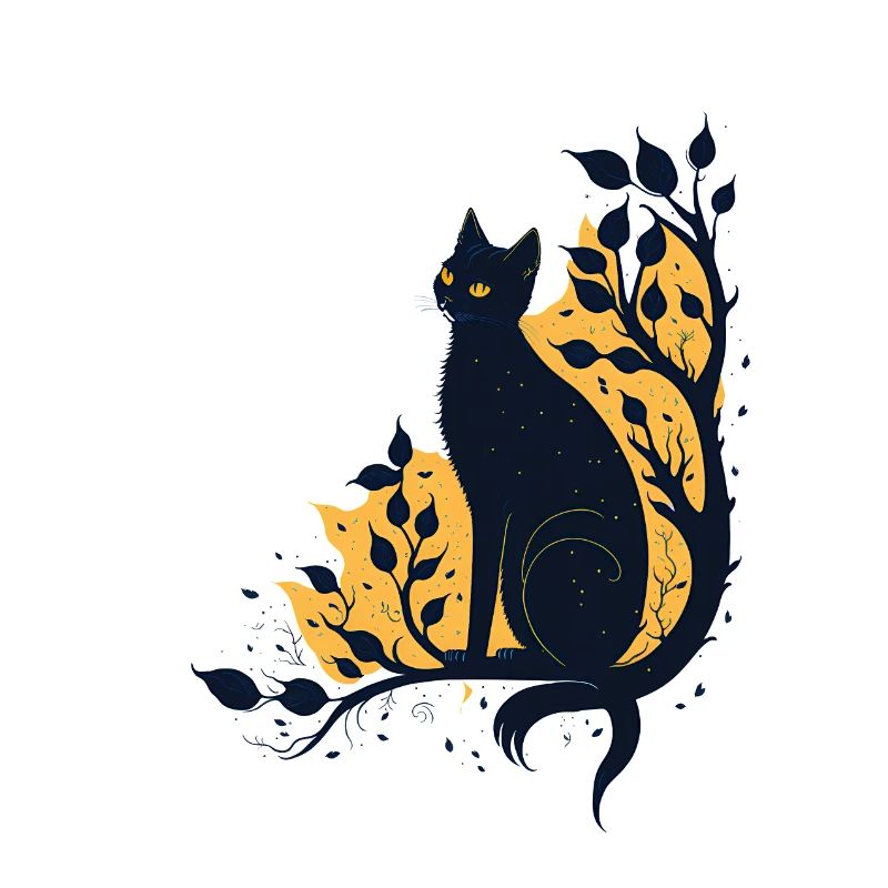 Black cat on tree branch