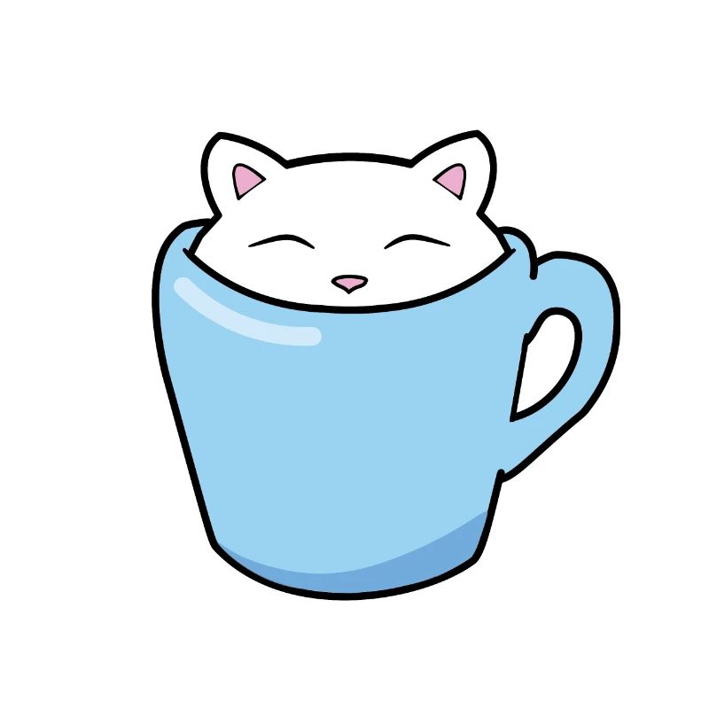 Süßes Kätzchen, das in einer blauen Tasse Kaffee sitzt