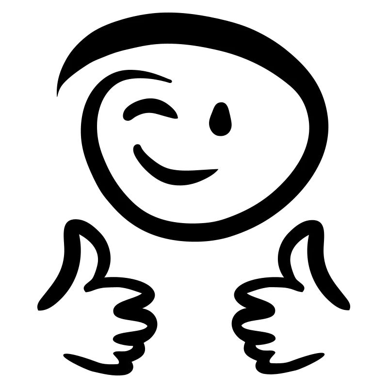 Face winks, shows two thumbs up. Emoticon.