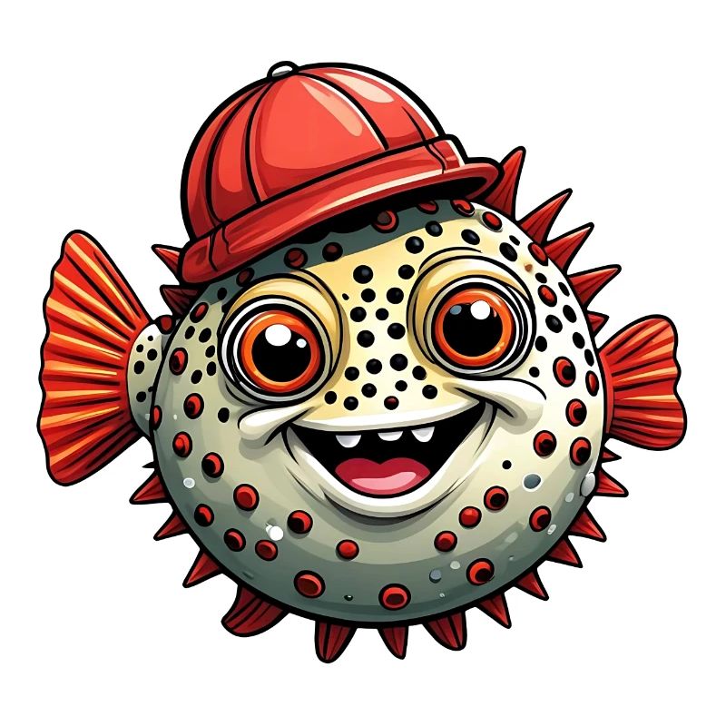 Lustiger Kugelfisch mit roter Basecap