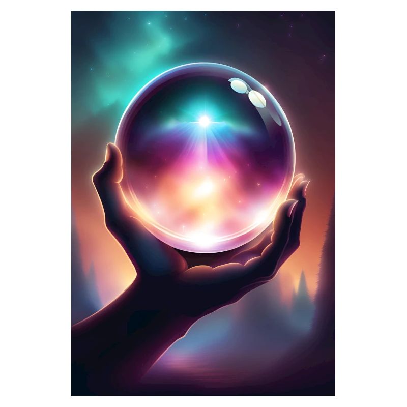 Magic crystal ball in hand
