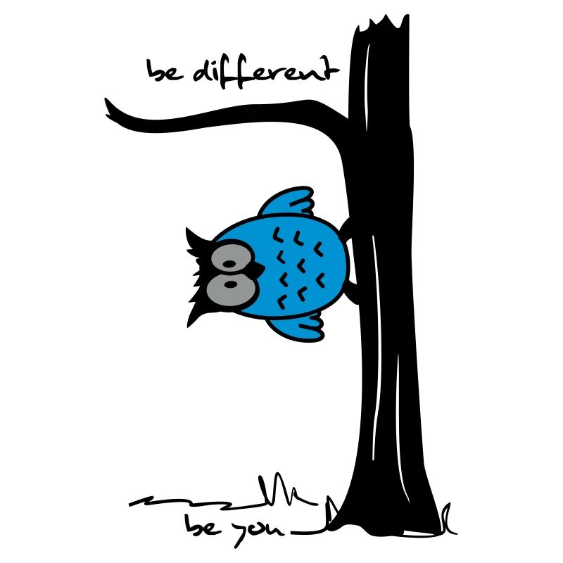 Eule auf Baum "be different, be you"