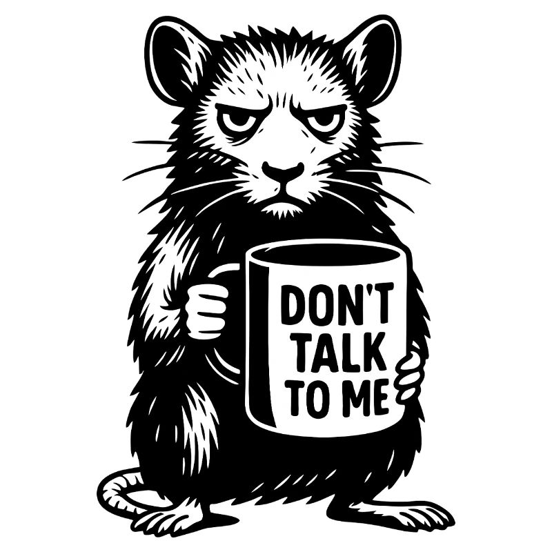 Grimmige Ratte mit Kaffee-Becher