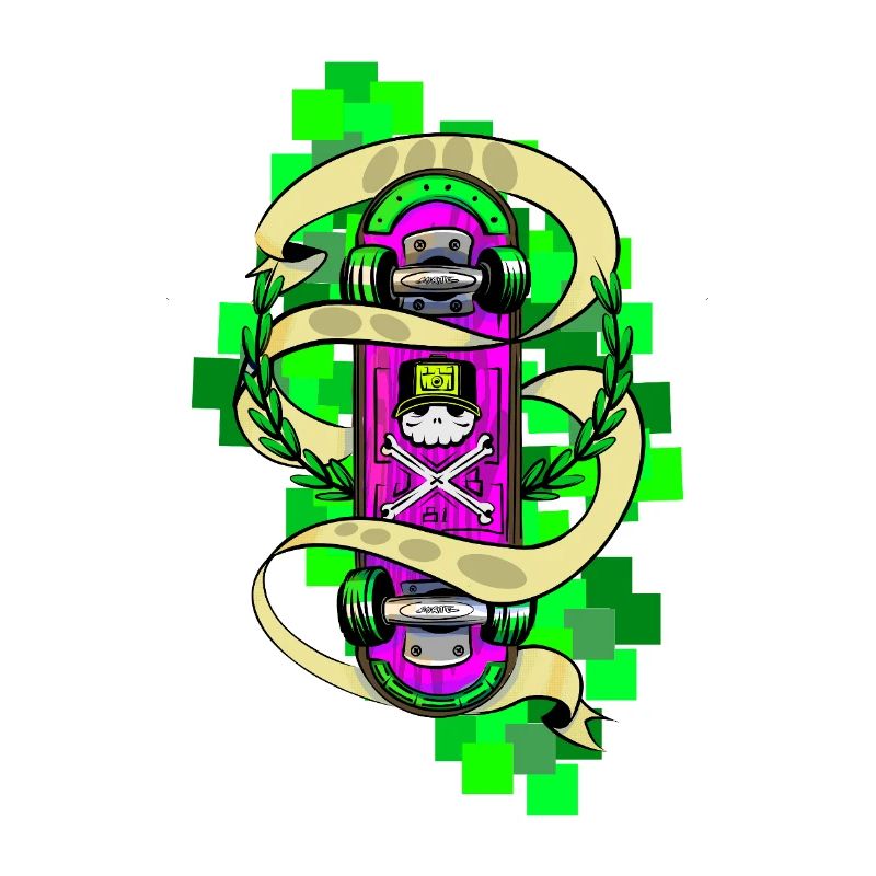 Neon Skull Skateboard Graffiti