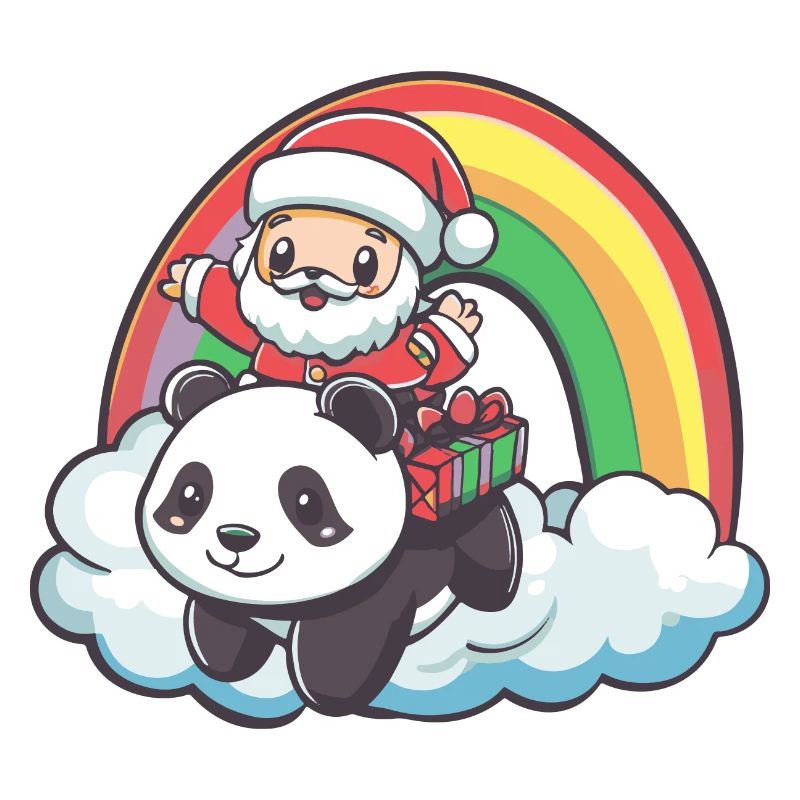 Panda Weihnachtsmann Regenbogen