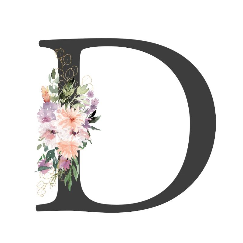 Letter D, Monogram, Flowers