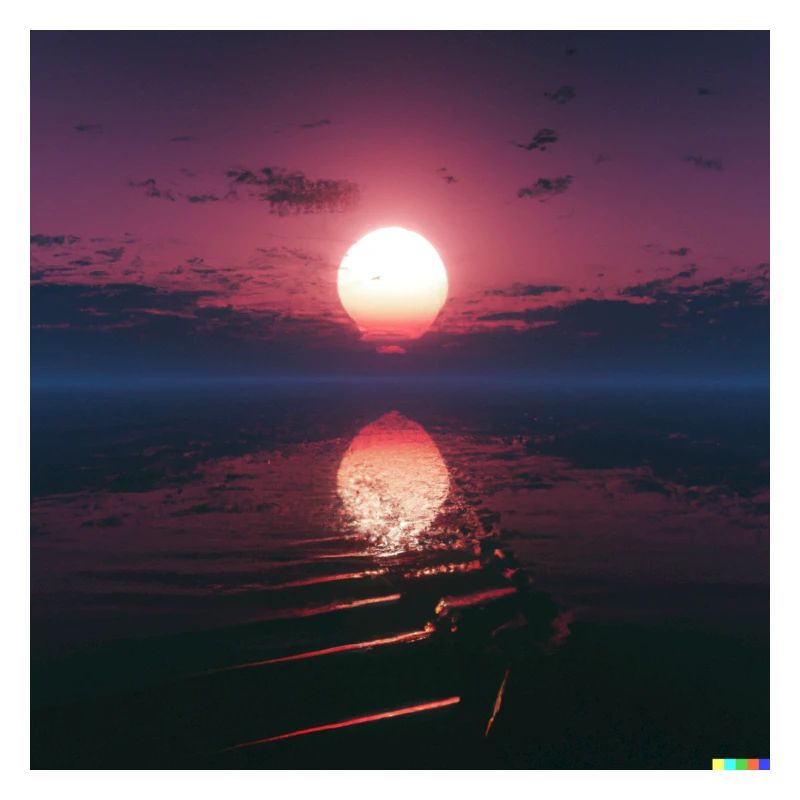 Coucher de soleil synthwave à l’horizon