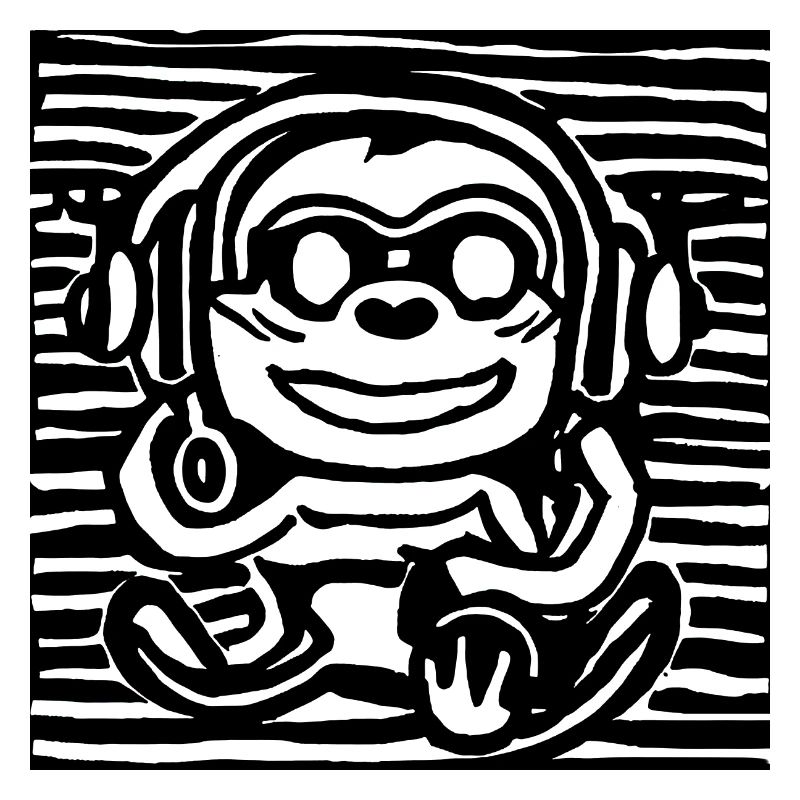 Affe hört Musik mit Kopfhörern