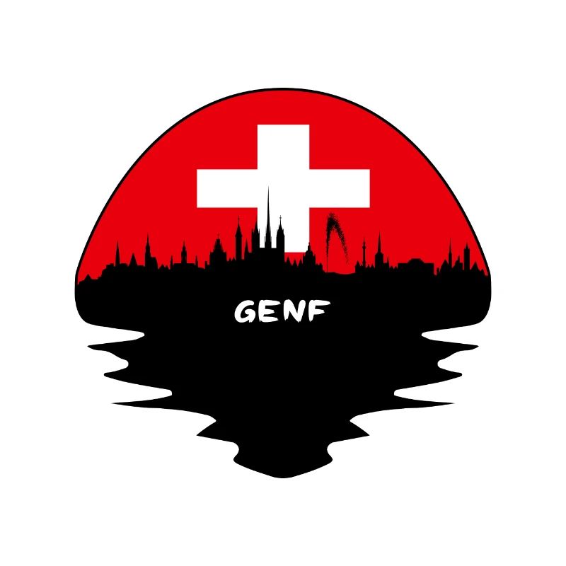 Genf-Schweiz-Flaggen-Skyline-Schattenbild-Reise