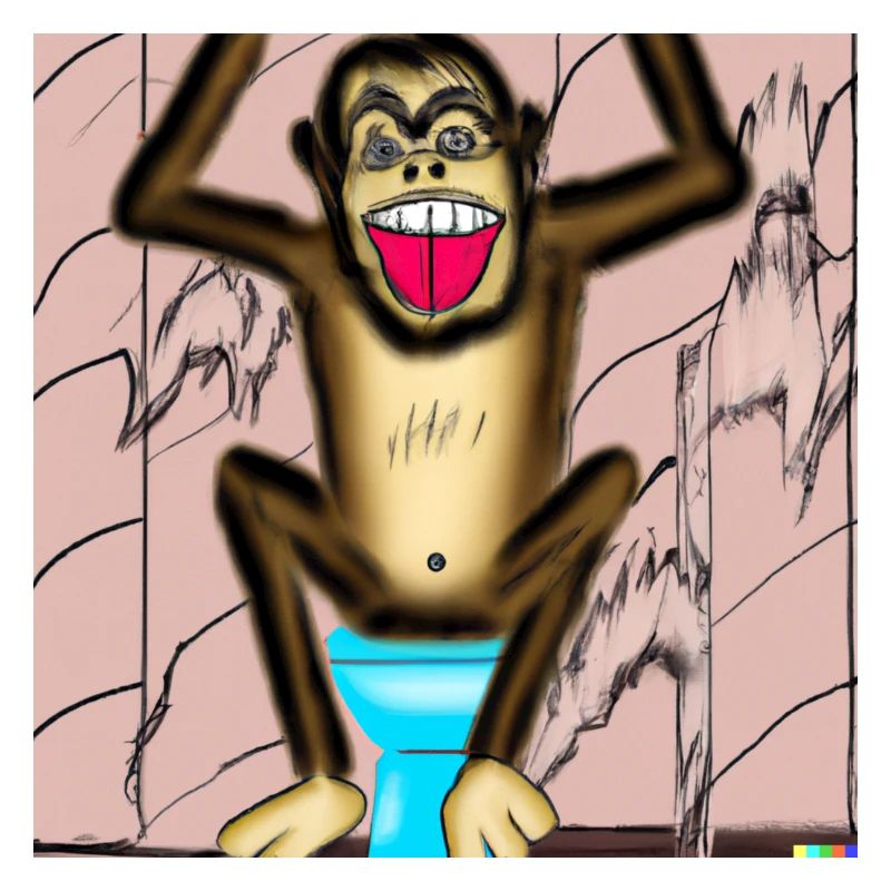 A laughing monkey on the toilet