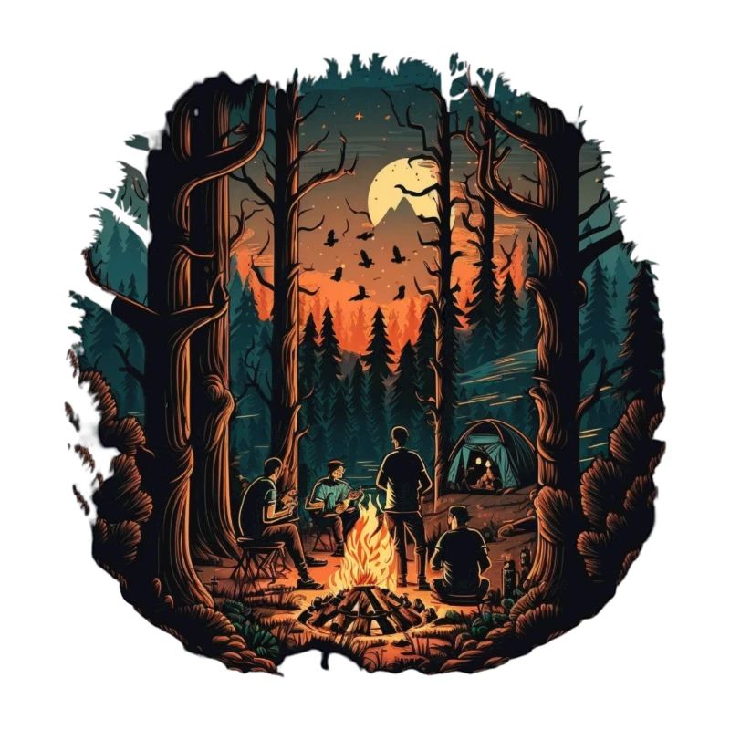 Campfire at night in the forest