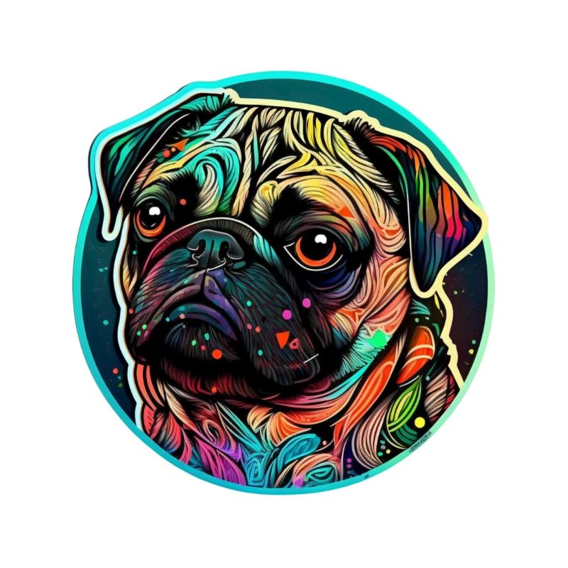 Mops in einem Meer aus Farben