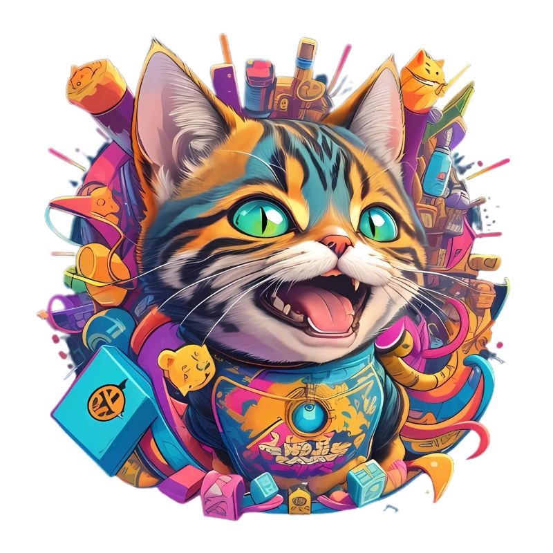 lachende Katze mit bunten Farben