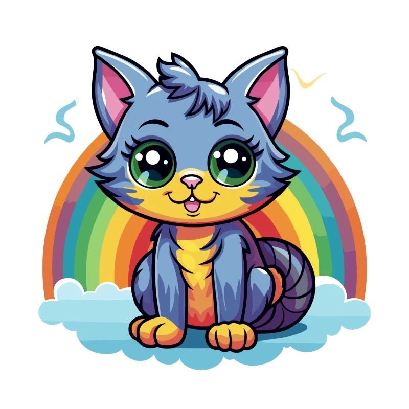 Vibrant Rainbow Kitty Artwork