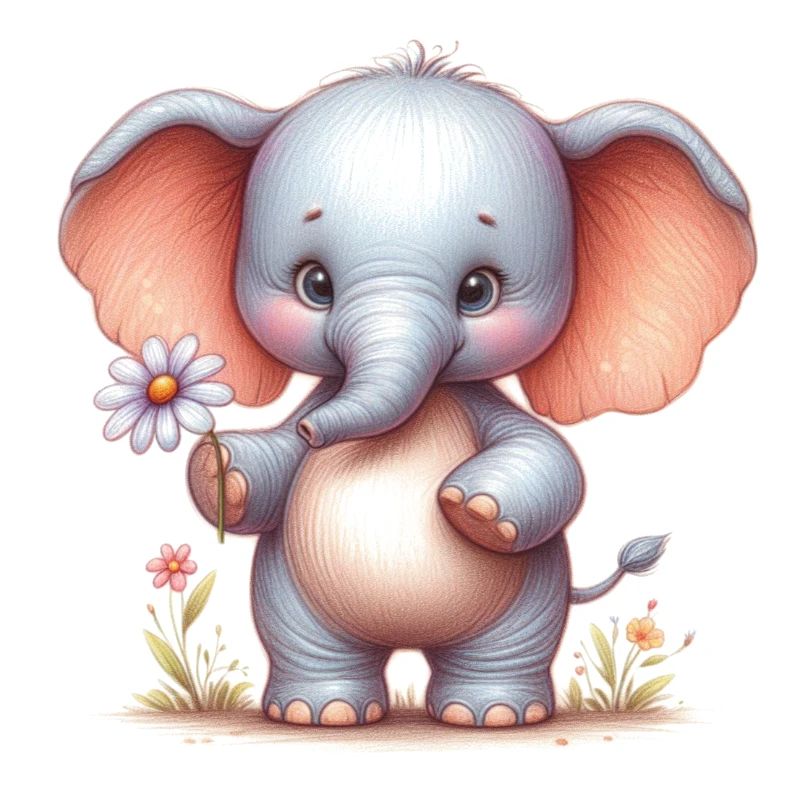 Bébé éléphant avec une fleur