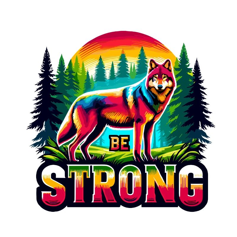 Wolf mit Spruch "Be Strong"