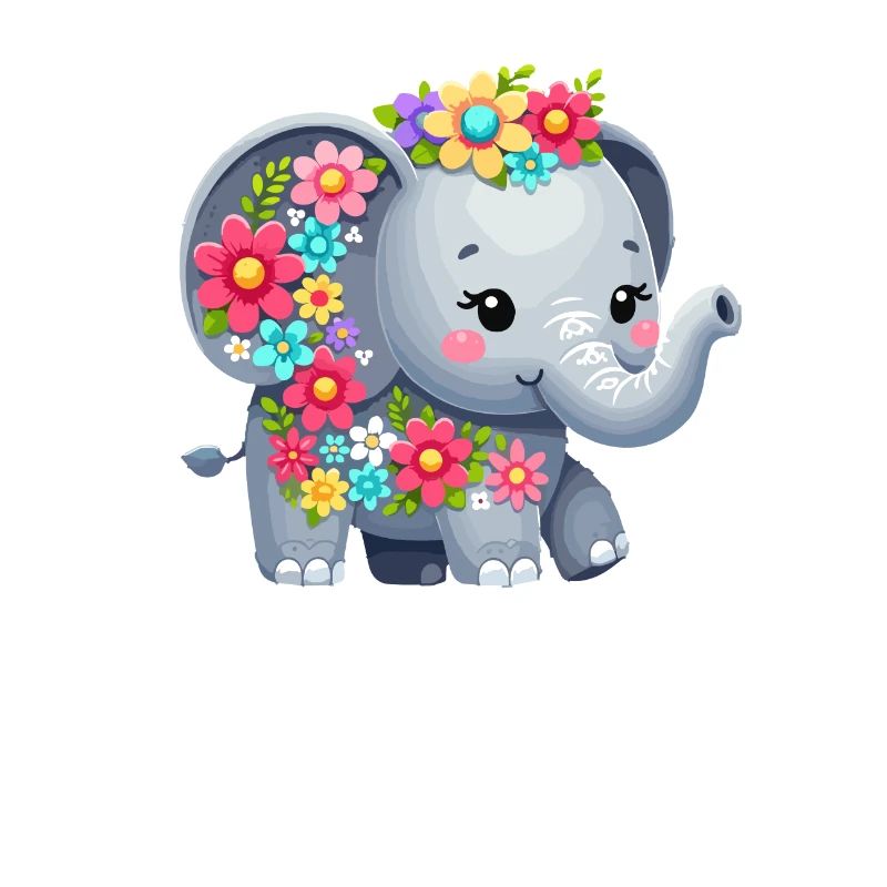 Éléphant mignon avec des fleurs et un dicton