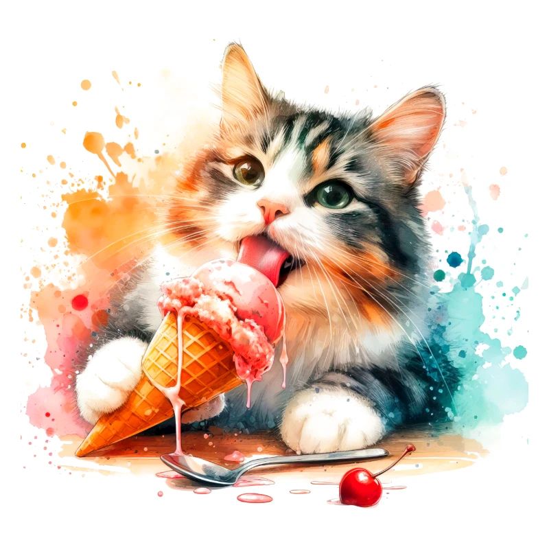 Chaton mangeant de la crème glacée