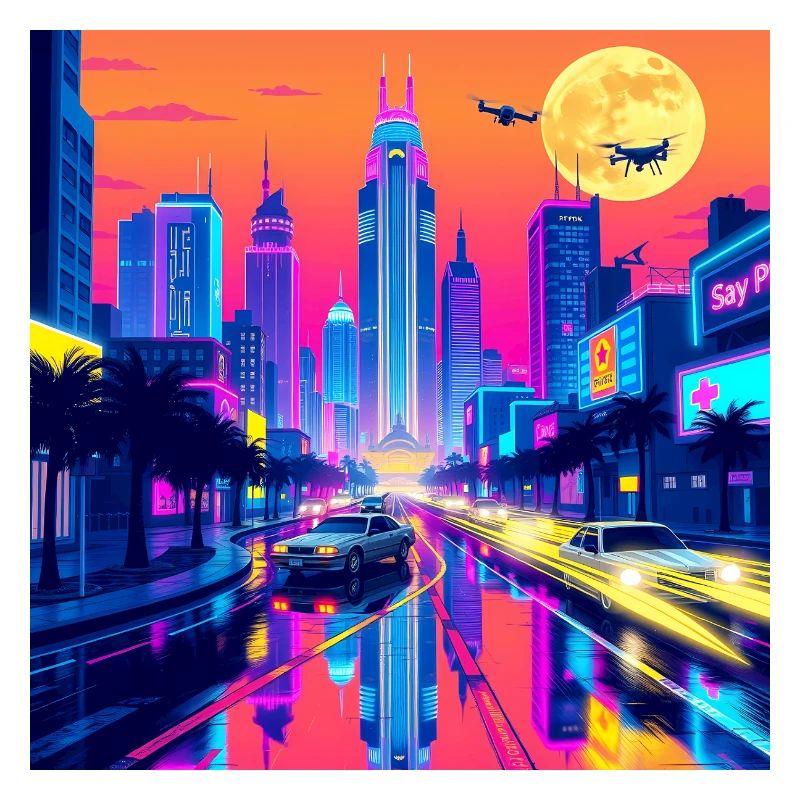 Retro Wave Cityscape: A Nostalgic Journey Through