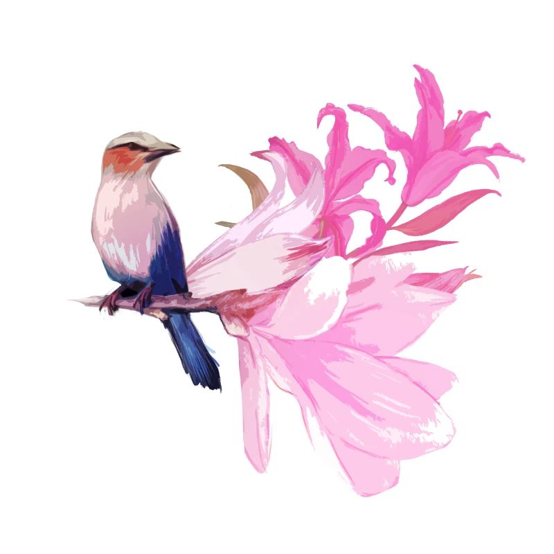 Vogel mit Blüten