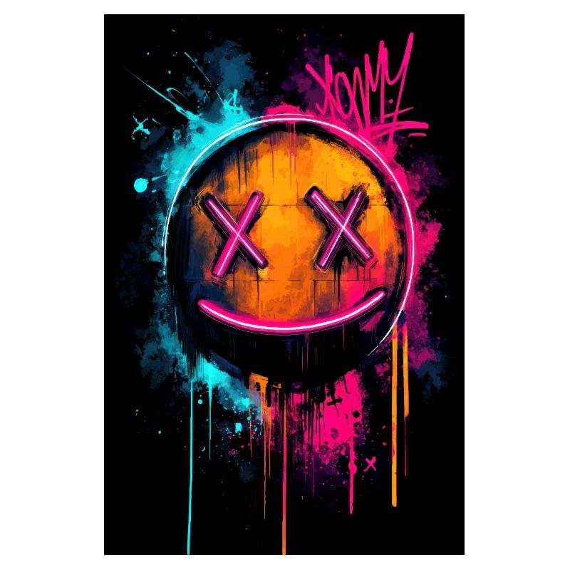 Neon-Graffiti-Smiley mit X-Augen