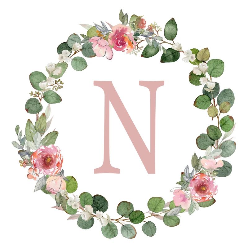 N Monogramme Couronne de rose eucalyptus