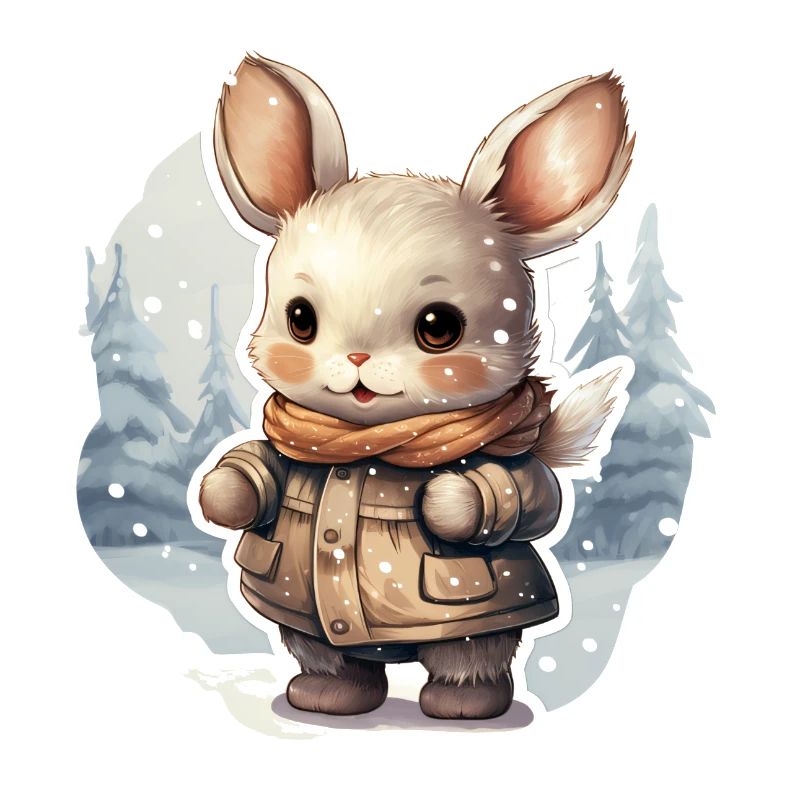 Lapin avec écharpe et veste dans la neige