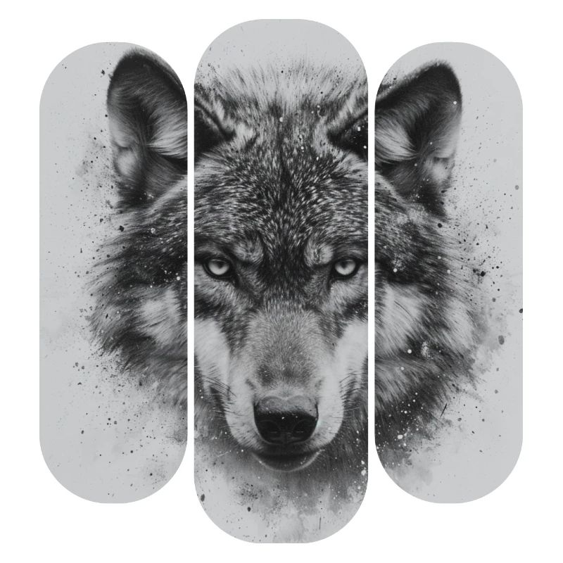 triptyque Loup noir et blanc