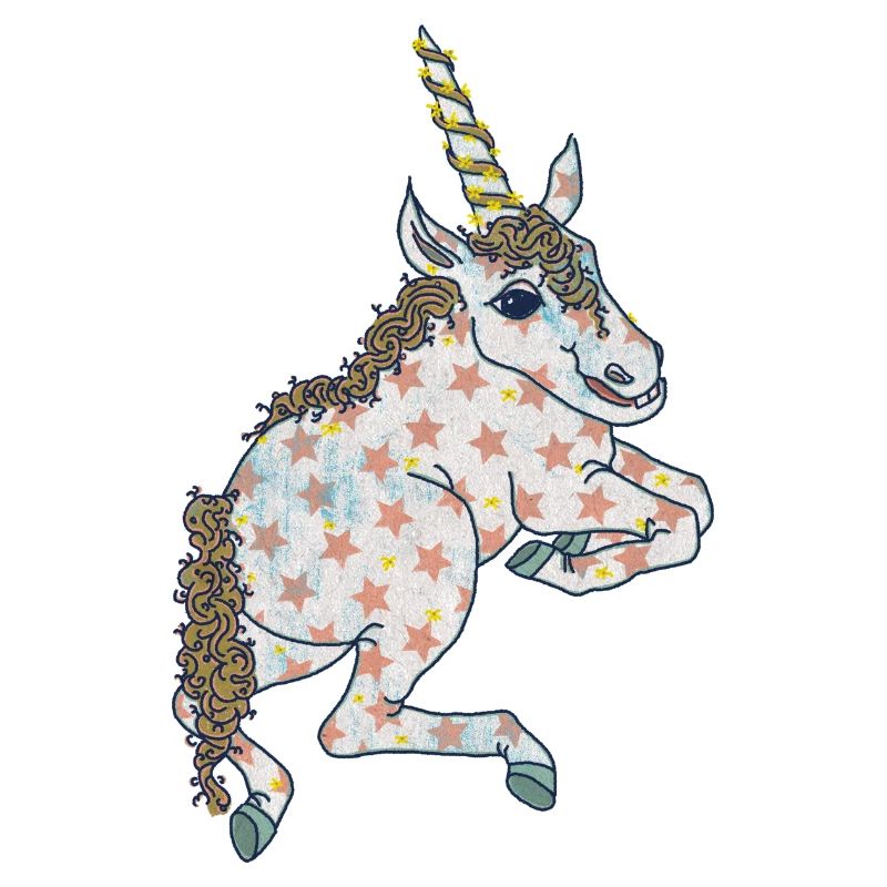 Einhorn mit kleinen gelben Blümchen und Sternchen