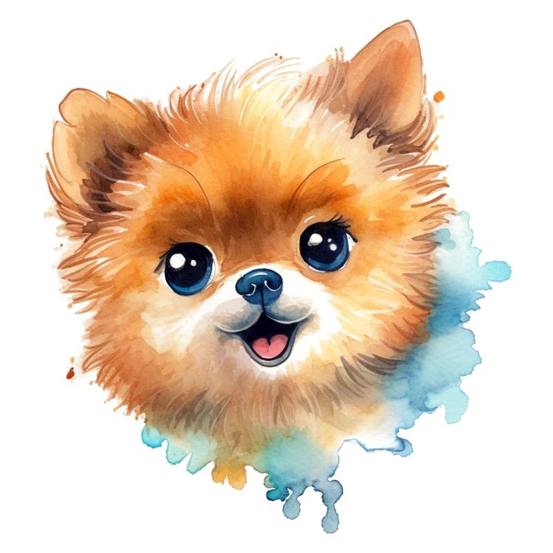 Dessin à l’aquarelle miniature de Spitz