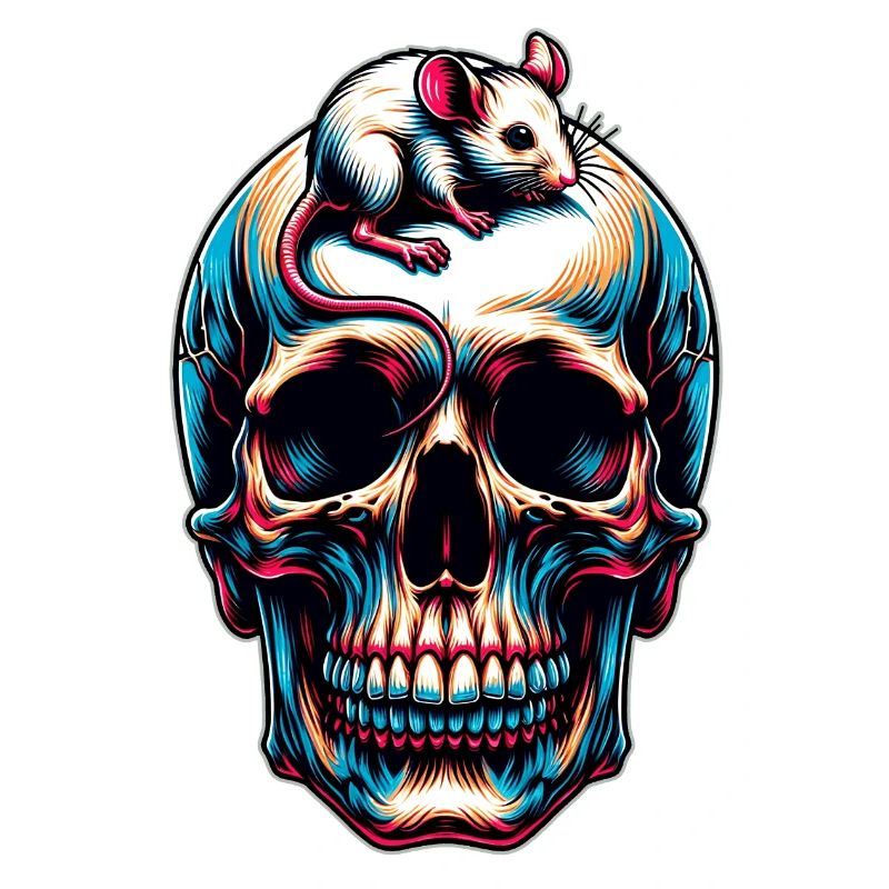Skull with cute little mouse on forehead