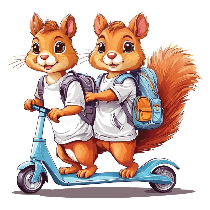 Cheerful Squirrel Twins School Way Design