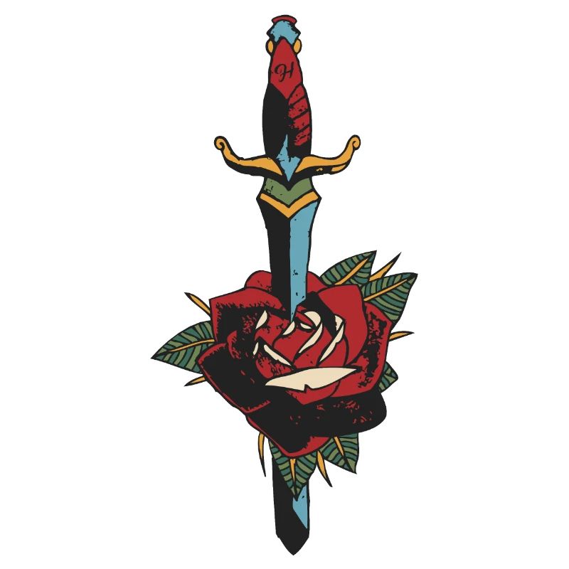 dague transperce rose fleur old school tattoo