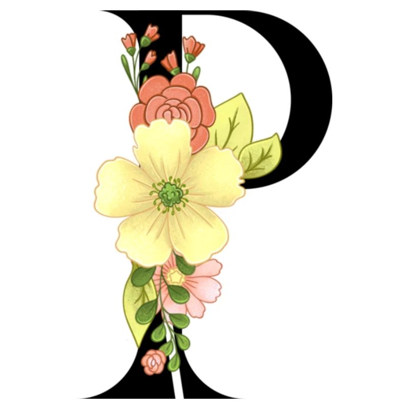 Eleganter Buchstabe 'P' mit Blumen