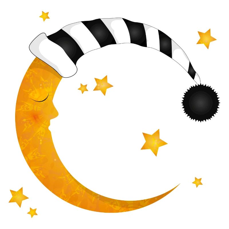 lune endormie avec un bonnet de couchage à rayures
