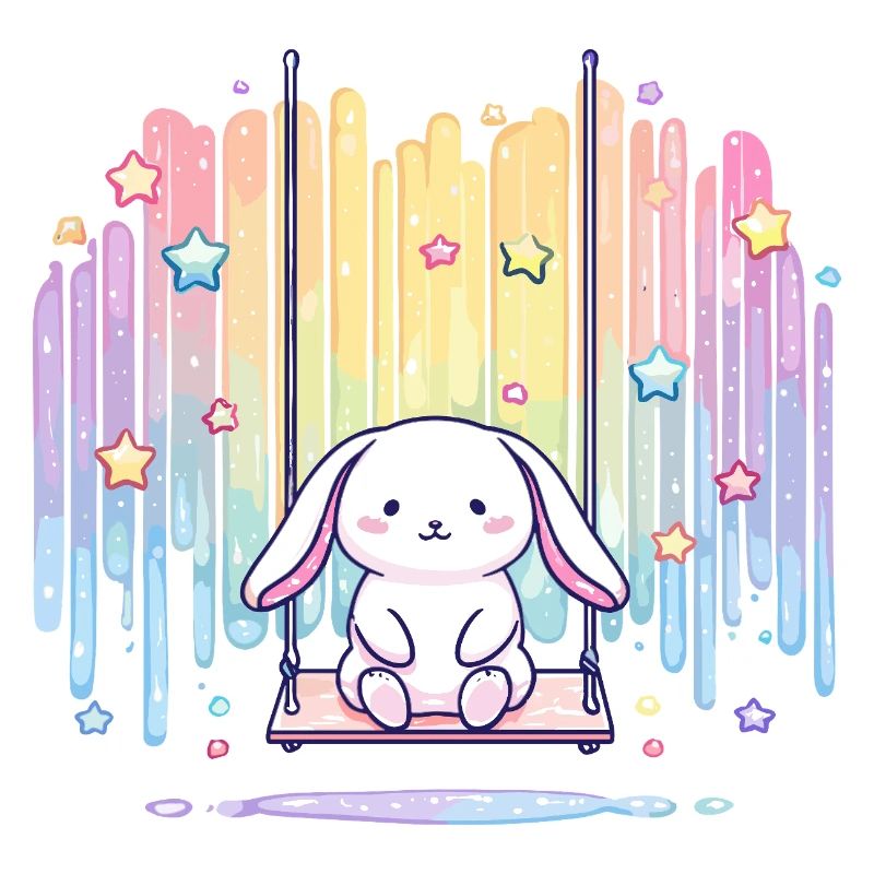 Pastel bunny on swing rainbow