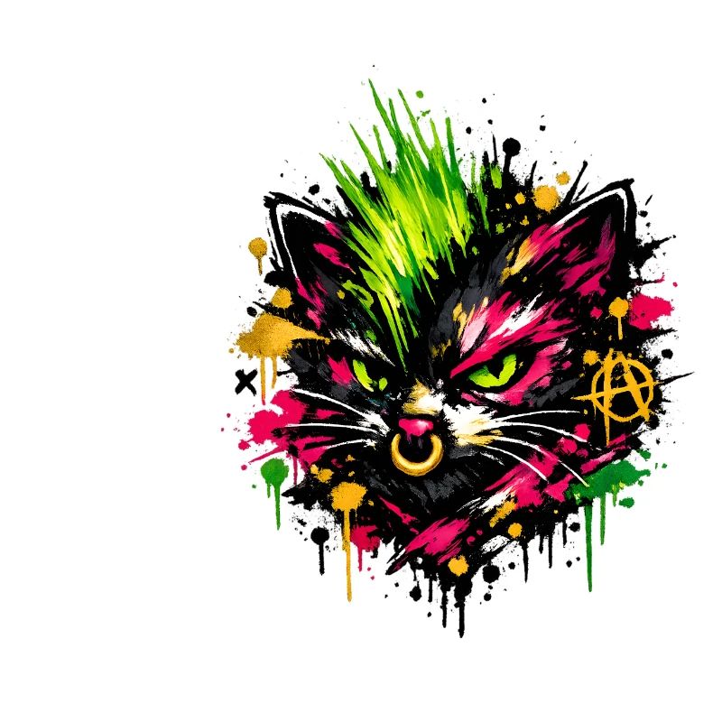 Neon Cat Graffiti Splatter