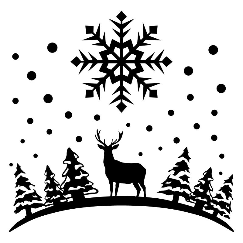 Hiver - Cerf, forêt et neige