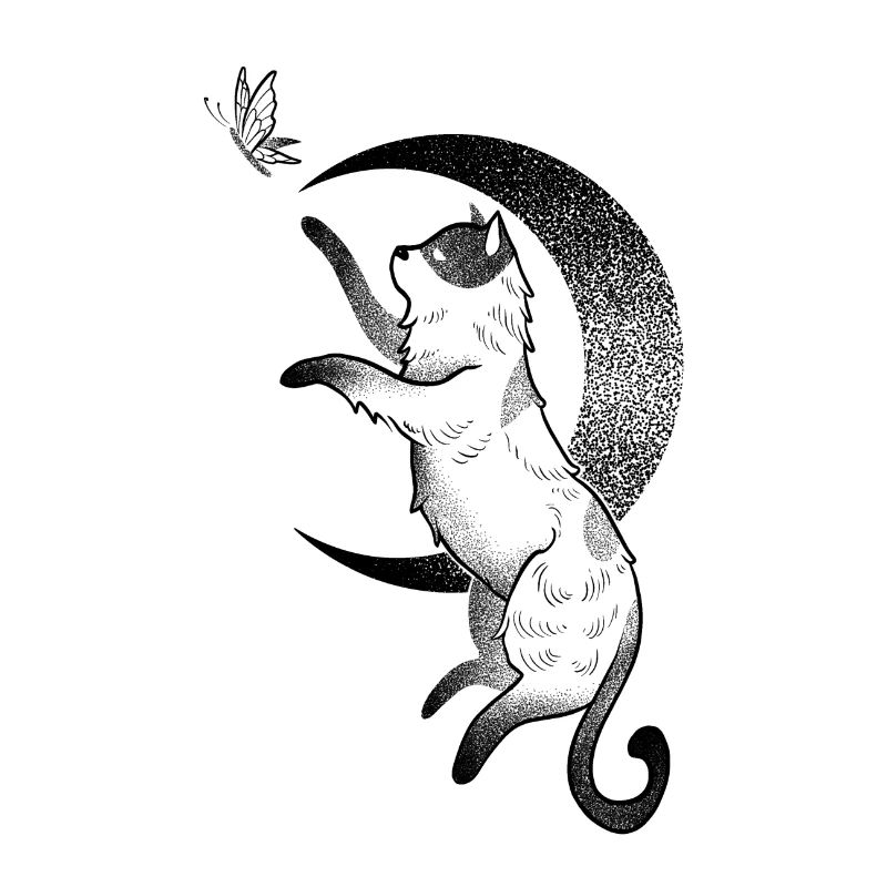 Chat chasseur en dotwork