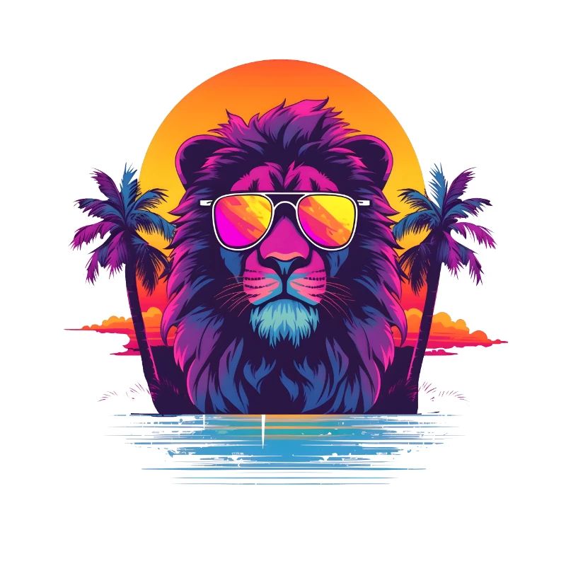 Synthwave Lion Sunset
