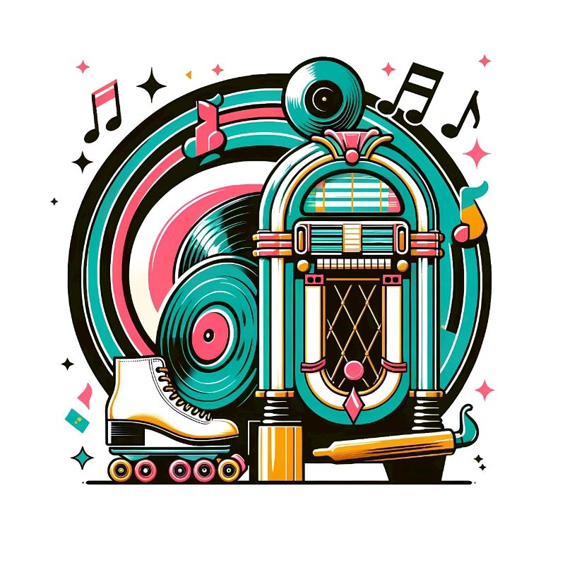 Retro Music and Roller Skating Graphics