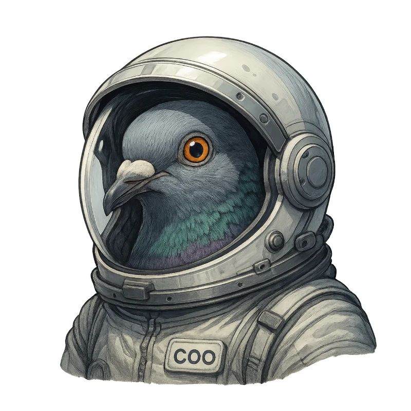 Pigeon astronaute gros plan dans le casque de combinaison spatiale