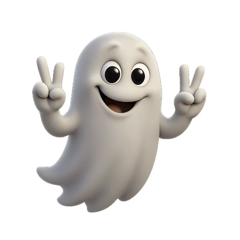 3D Render Cartoon Geister Design mit Peacezeichen