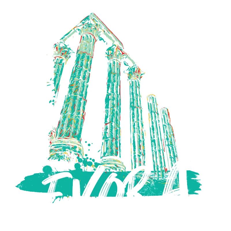 Illustration en turquoise du temple romain d’Évora