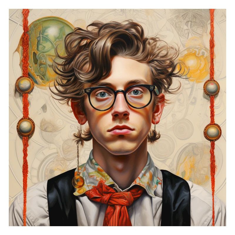 Junger Mann im Vintage-Stil Brille wirres Haar 