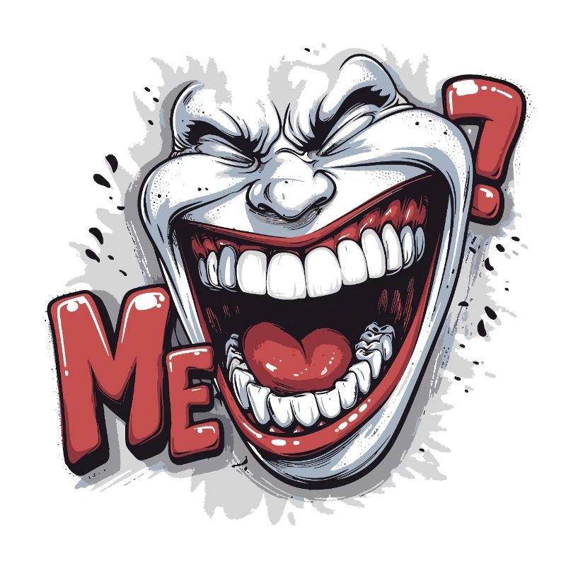 Crazy Laughing white face in a comics style