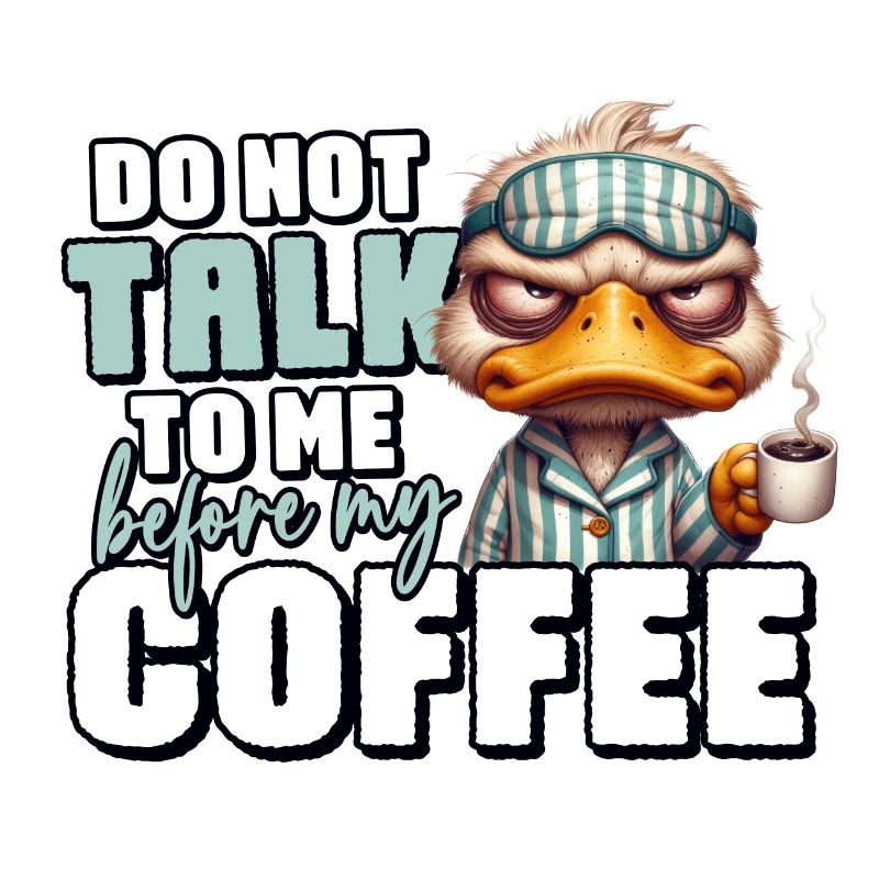 Grumpy duck with coffee