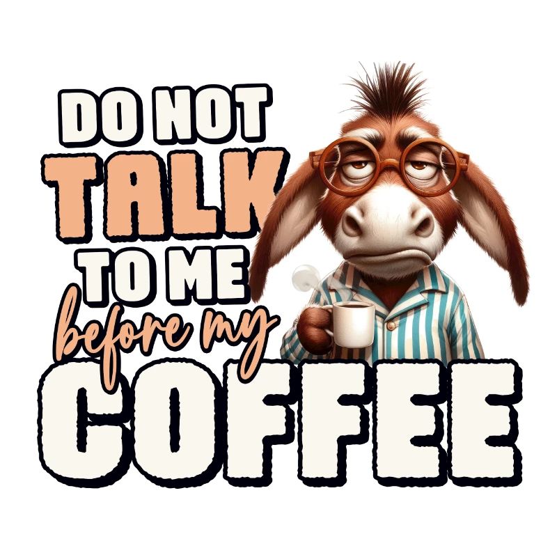 Grumpy donkey with coffee