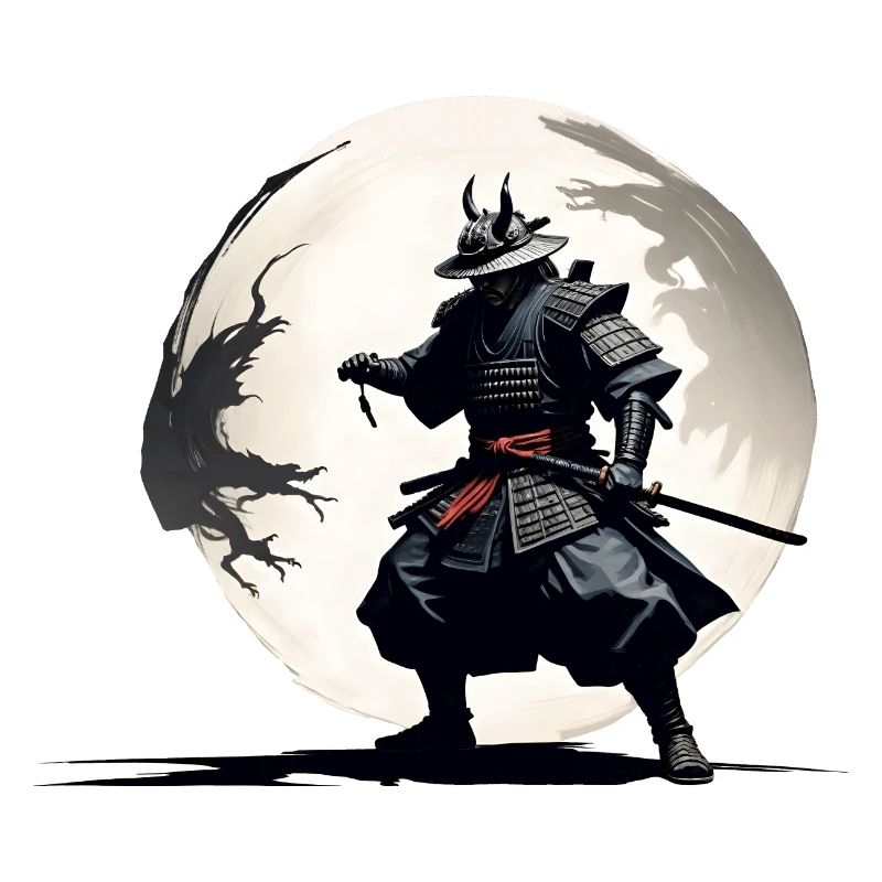 Samurai warrior in the full moon