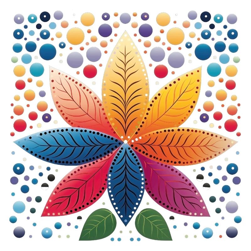 Fleur abstraite avec des feuilles colorées dans Dot Art